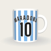 Personalised Sky Blue and White Stripes Football Shirt Mug, front