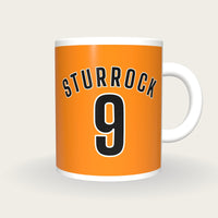 Personalised Tangerine and Black Football Shirt Mug, front