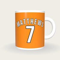 Personalised Tangerine and White Football Shirt Mug, front