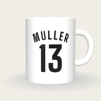 Personalised White and Black Football Shirt Mug, front
