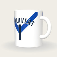 Personalised White with Blue Chevron Football Shirt Mug, three-quarter view