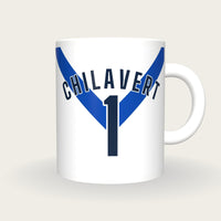 Personalised White with Blue Chevron Football Shirt Mug, front