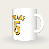 Personalised White and Gold Football Shirt Mug, three-quarter view