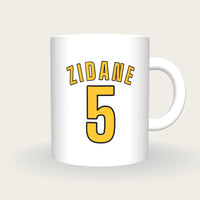 Personalised White and Gold Football Shirt Mug, front