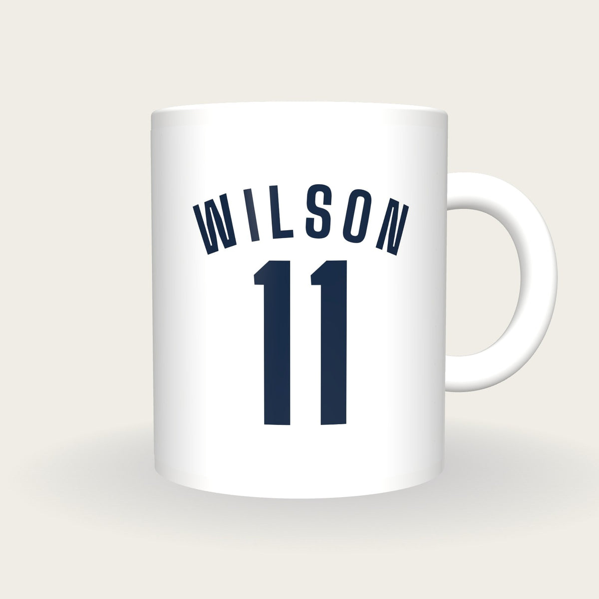 Personalised White and Navy Football Shirt Mug, front