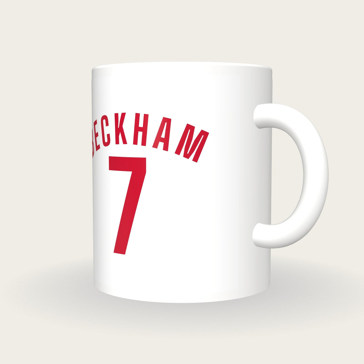 Personalised White and Red Football Shirt Mug, three-quarter view
