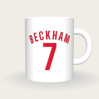 Personalised White and Red Football Shirt Mug, front