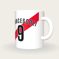 Personalised White with Red Sash Football Shirt Mug, three-quarter view