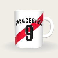 Personalised White with Red Sash Football Shirt Mug, front