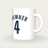 Personalised White and Royal Blue Football Shirt Mug, three-quarter view