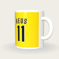 Personalised Yellow and Black Football Shirt Mug, three-quarter view
