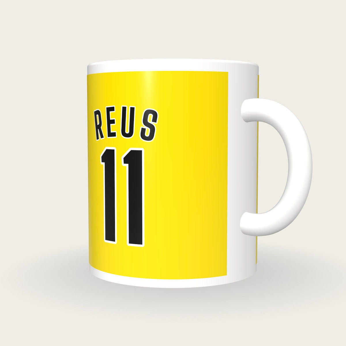 Personalised Yellow and Black Football Shirt Mug, three-quarter view