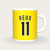 Personalised Yellow and Black Football Shirt Mug, front