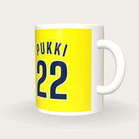 Personalised Yellow and Green Football Shirt Mug, three-quarter view