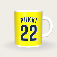Personalised Yellow and Green Football Shirt Mug, front