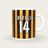 Personalised Black and Amber Stripes GAA Jersey Mug, front