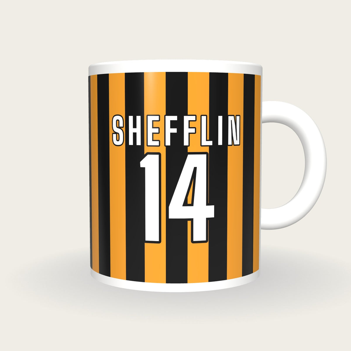 Personalised Black and Amber Stripes GAA Jersey Mug, front