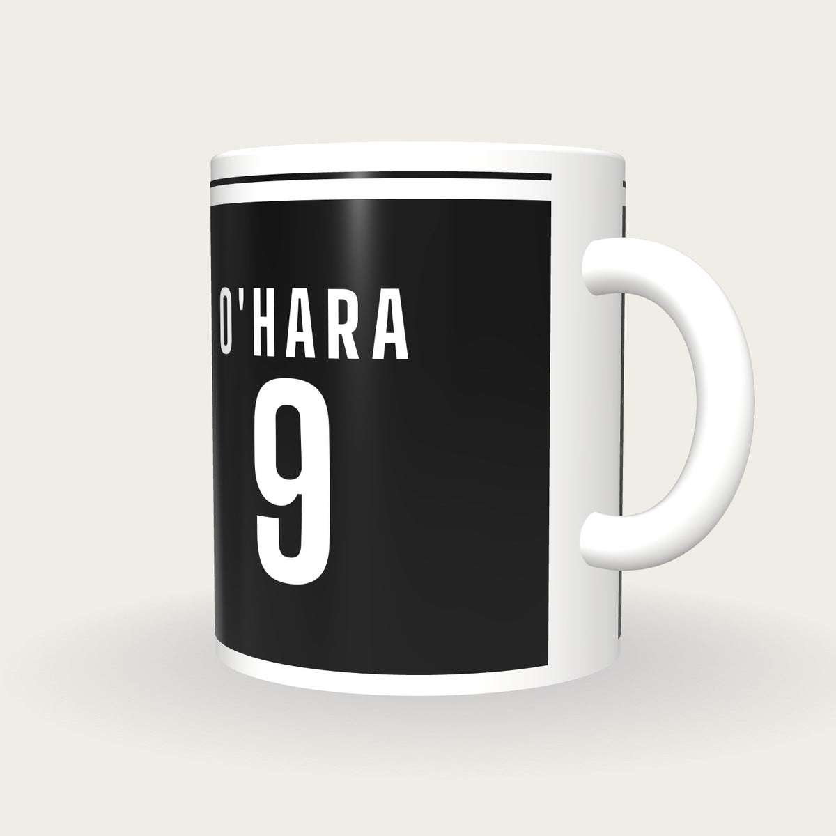 Personalised Black and White GAA Jersey Mug, three-quarter view