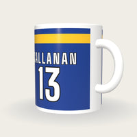 Personalised Blue with Gold Hoop GAA Jersey Mug, three-quarter view