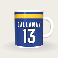 Personalised Blue with Gold Hoop GAA Jersey Mug, front