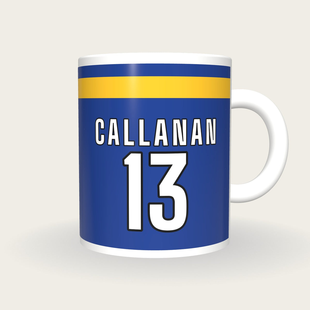 Personalised Blue with Gold Hoop GAA Jersey Mug, front