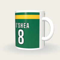 Personalised Green with Gold Hoop GAA Jersey Mug, three-quarter view