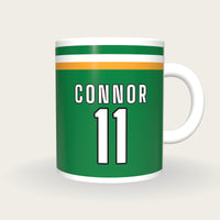 Personalised Green, White and Gold GAA Jersey Mug, front