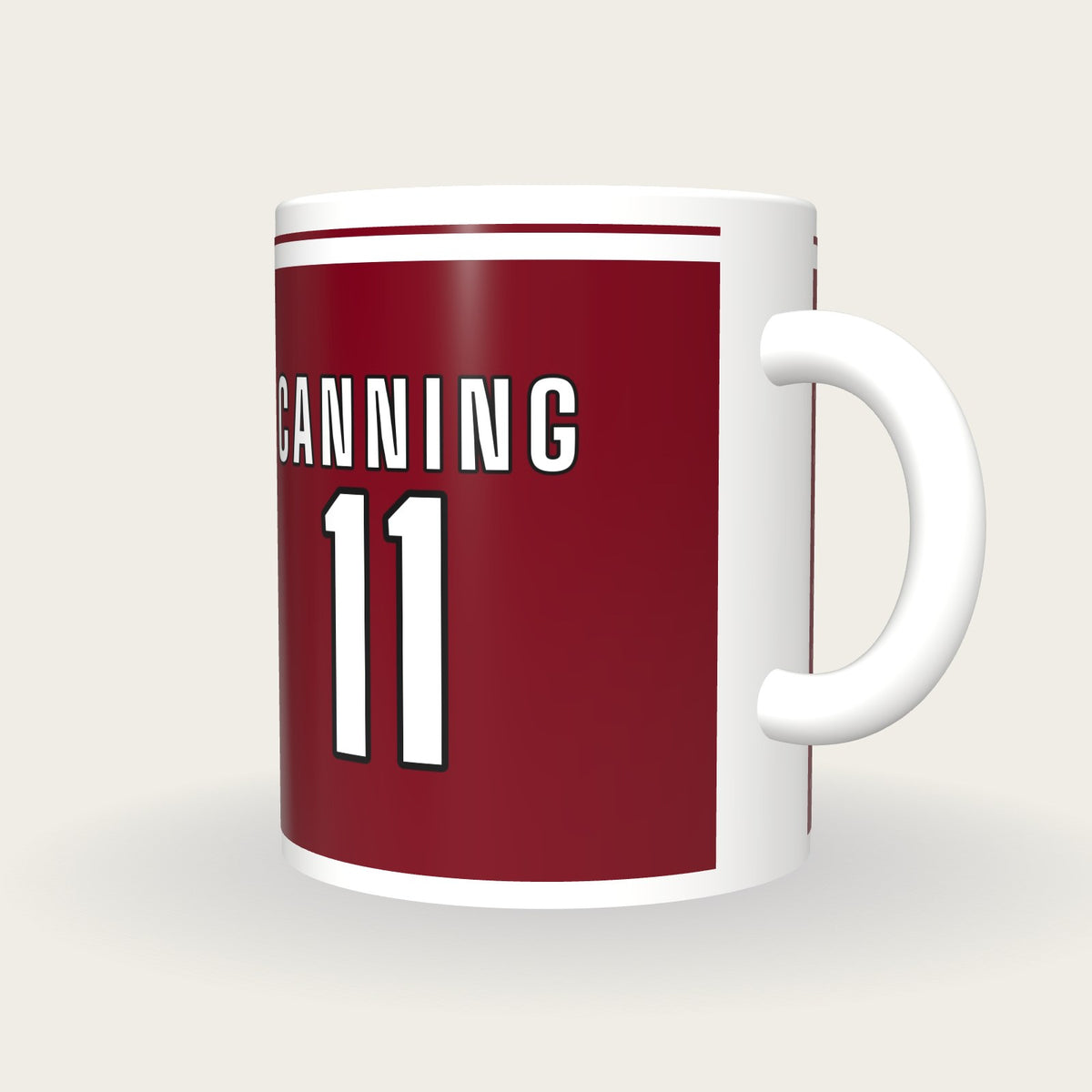 Personalised Maroon and White GAA Jersey Mug, three-quarter view