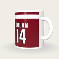 Personalised Maroon with White Hoop GAA Jersey Mug, three-quarter view