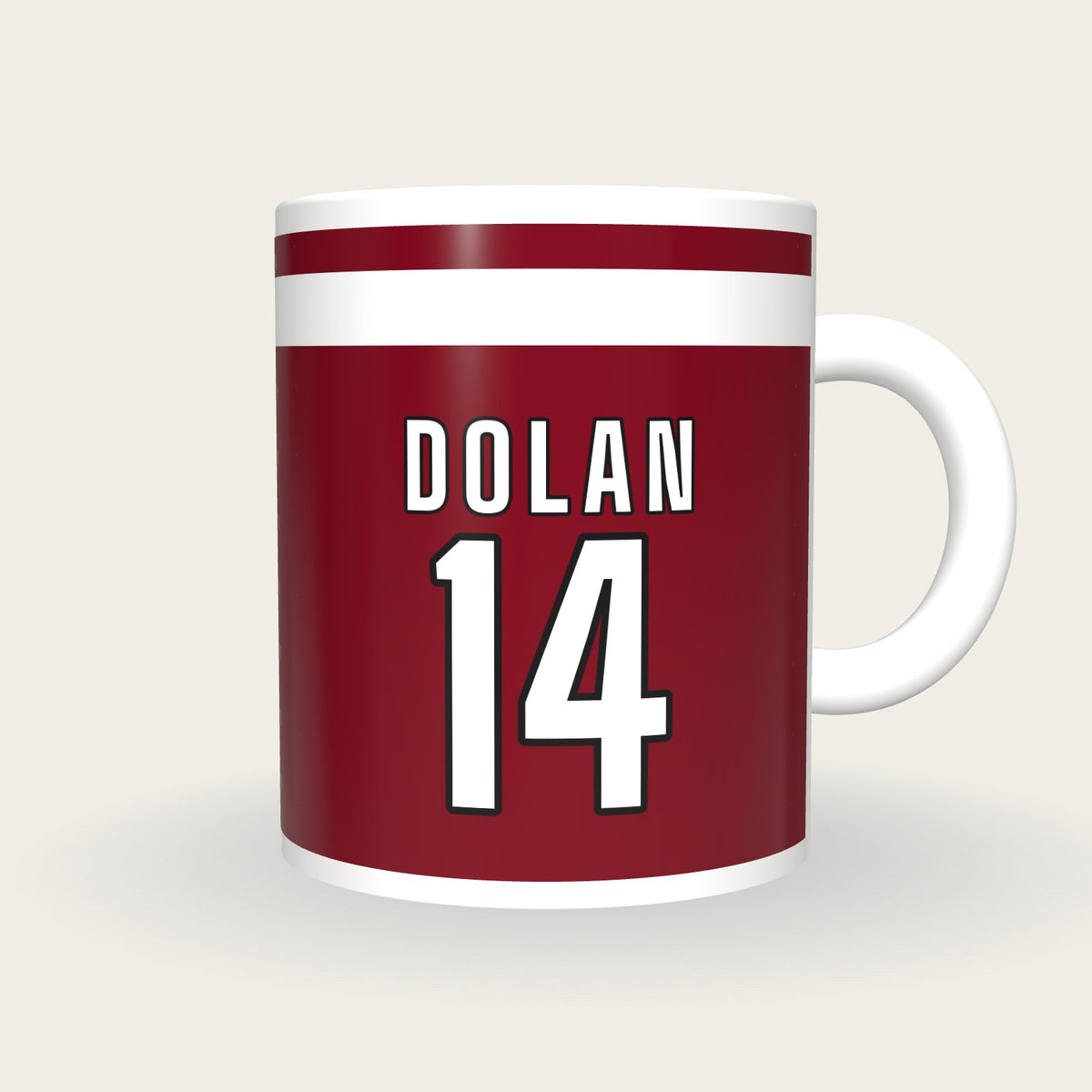 Personalised Maroon with White Hoop GAA Jersey Mug, front