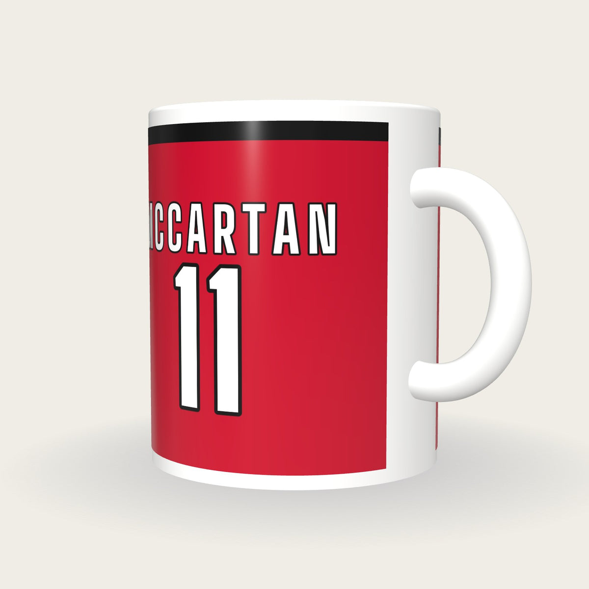 Personalised Red and Black GAA Jersey Mug, three-quarter view