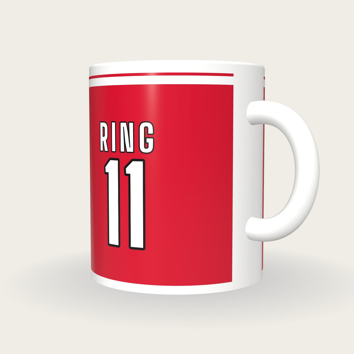 Personalised Red and White GAA Jersey Mug, three-quarter view