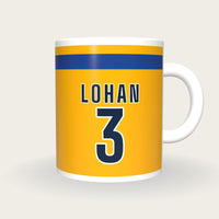 Personalised Saffron with Blue Hoop GAA Jersey Mug, front