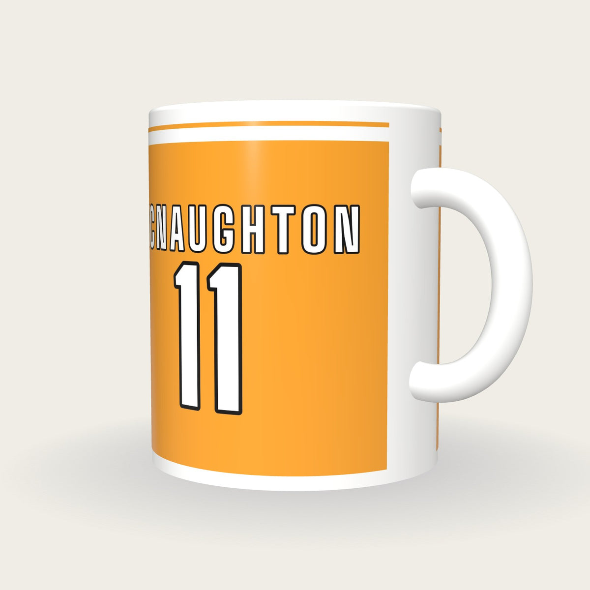 Personalised Saffron and White GAA Jersey Mug, three-quarter view
