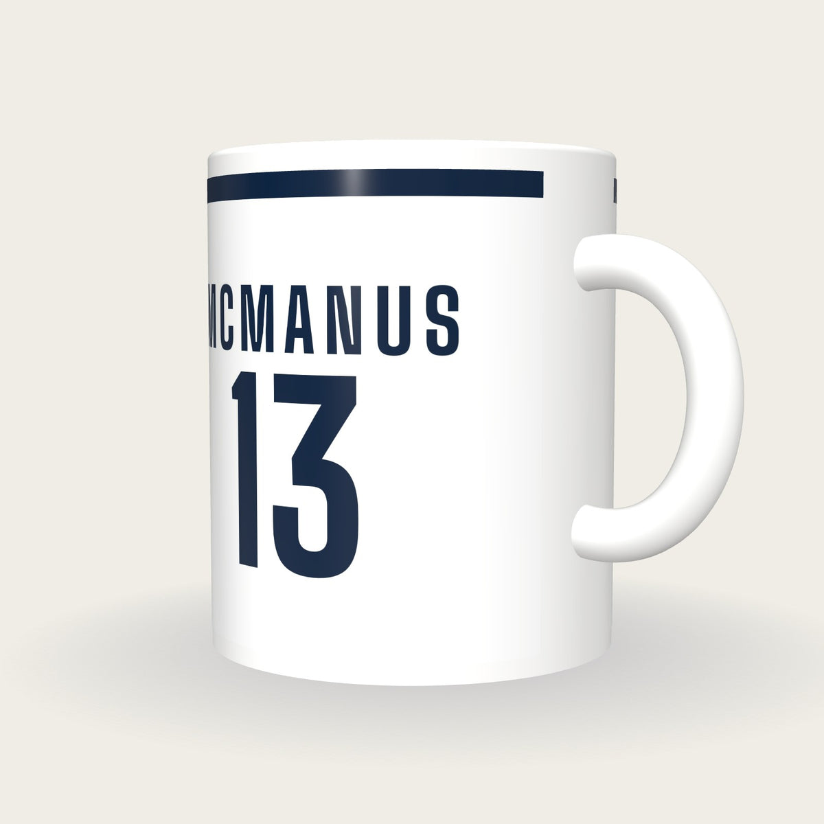 Personalised White and Navy GAA Jersey Mug, three-quarter view