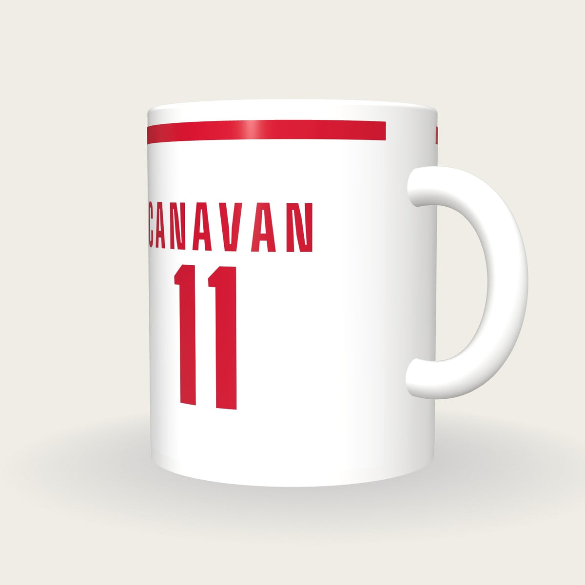 Personalised White and Red GAA Jersey Mug, three-quarter view
