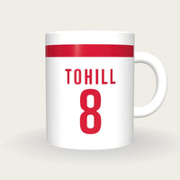 Personalised White with Red Hoop GAA Jersey Mug, front