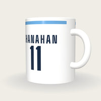Personalised White and Sky Blue GAA Jersey Mug, three-quarter view