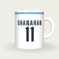 Personalised White and Sky Blue GAA Jersey Mug, front