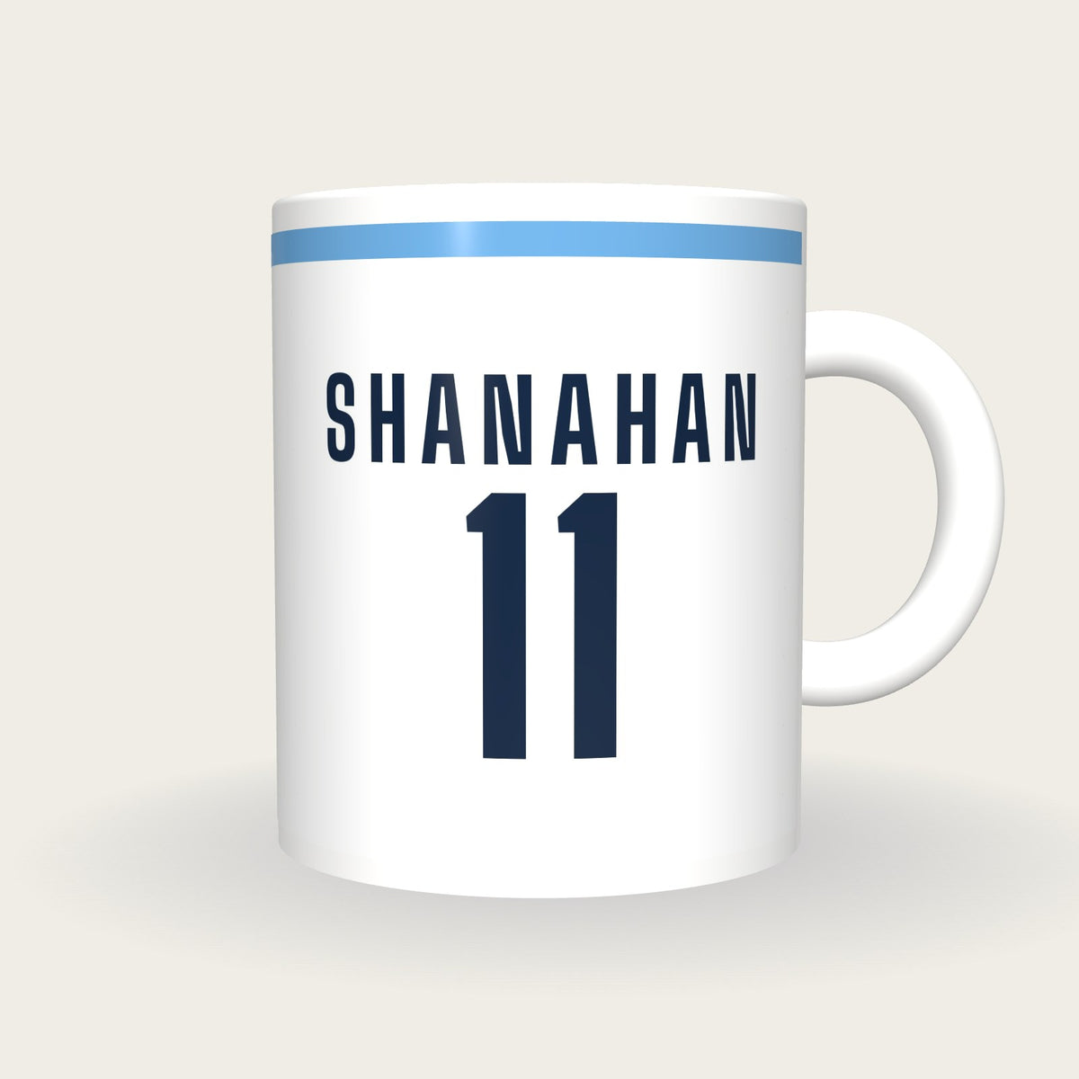 Personalised White and Sky Blue GAA Jersey Mug, front