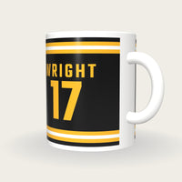 Personalised Black and Gold Ice Hockey Jersey Mug, three-quarter view