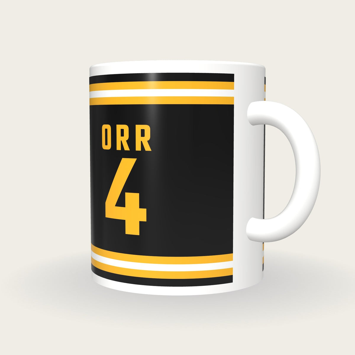 Personalised Black and Gold Ice Hockey Jersey Mug, three-quarter view