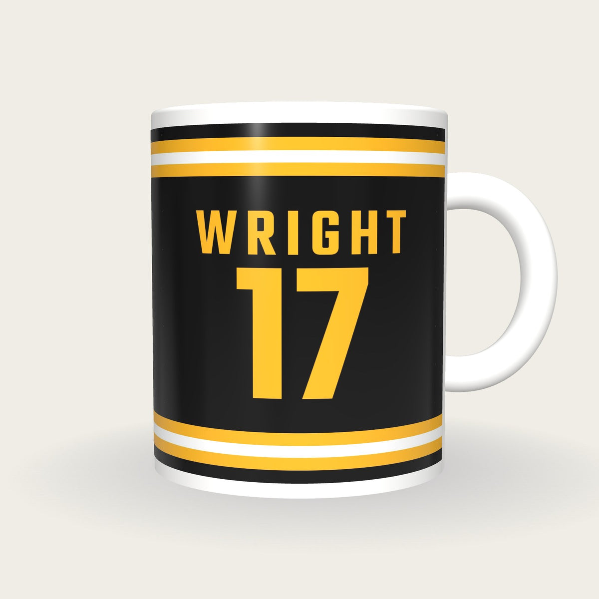 Personalised Black and Gold Ice Hockey Jersey Mug, front