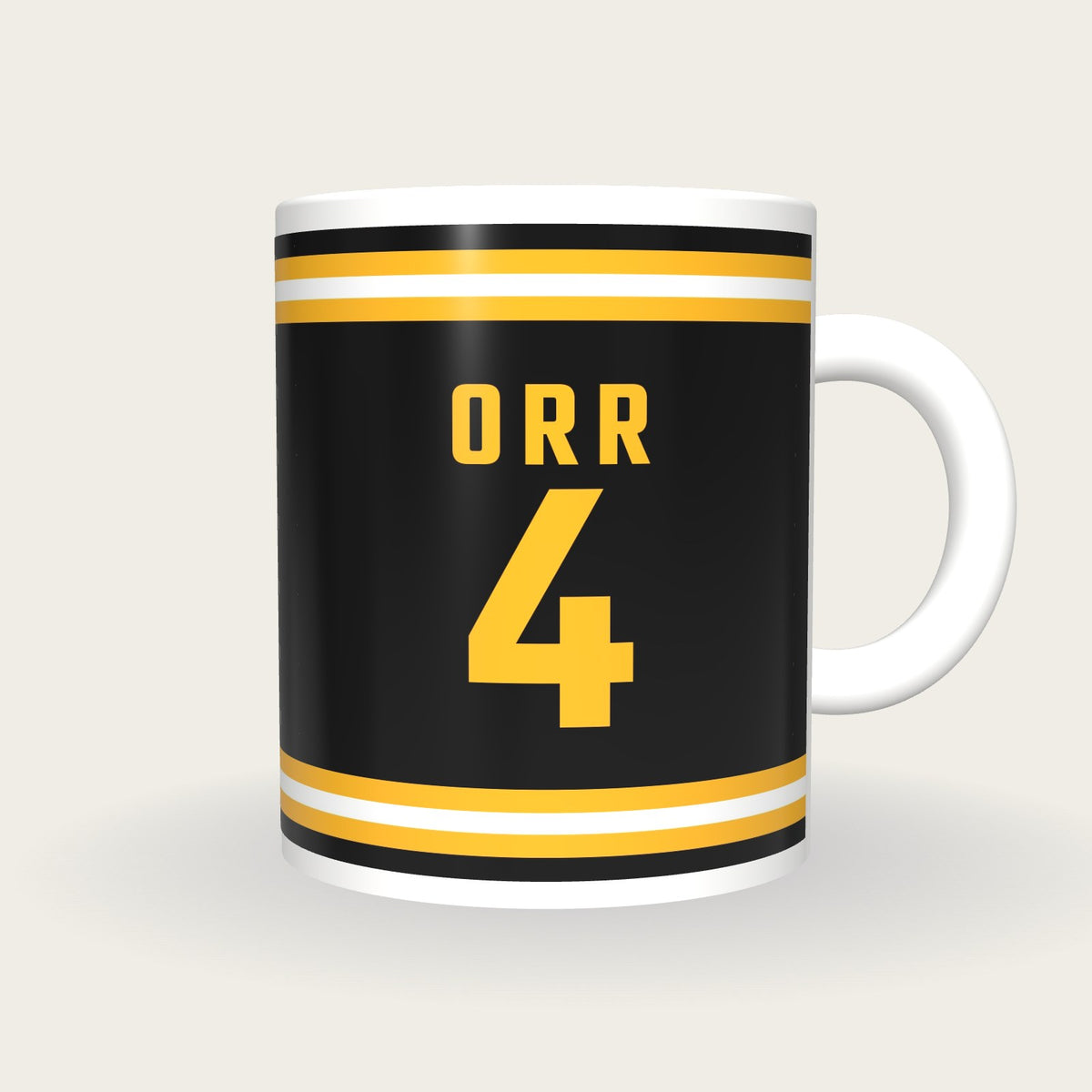 Personalised Black and Gold Ice Hockey Jersey Mug, front