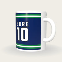 Personalised Blue and Green Ice Hockey Jersey Mug, three-quarter view