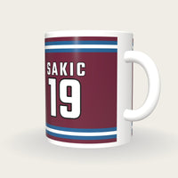 Personalised Burgundy and Blue Ice Hockey Jersey Mug, three-quarter view