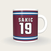 Personalised Burgundy and Blue Ice Hockey Jersey Mug, front