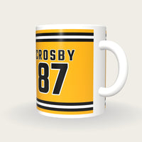 Personalised Gold and Black Ice Hockey Jersey Mug, three-quarter view