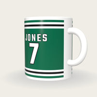Personalised Green and White Ice Hockey Jersey Mug, three-quarter view