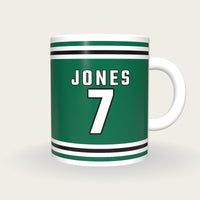 Personalised Green and White Ice Hockey Jersey Mug, front